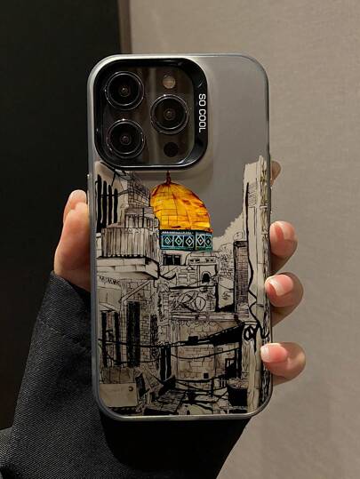 1 pieza Funda de teléfono mate anti-caída con patrón de techo de edificio, compatible con iPhone 11, 12, 13, 14, 15, 16 ProMax X, XS, XR, 16e, 15 Plus; Galaxy A03, A05, A05S, A12, A14, A15, A32 4G/5G, A35, A52/A52s 5G; OPPO A16, A17, A36, A57 4G, A58 4G, A60, A78 4G, A94, A95 Resistente al agua, a los golpes y a los arañazos