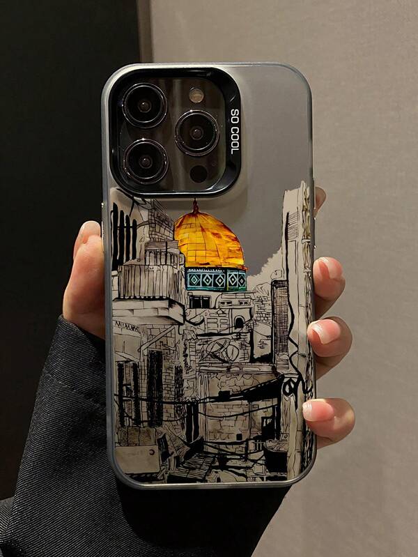 1pc Matte Anti-Fall Phone Case With Building Top Pattern, Compatible With IPhone 11, 12, 13, 14, 15, 16 ProMax X, XS, XR, 16e, 15 Plus; Galaxy A03, A05, A05S, A12, A14, A15, A32 4G/5G, A35, A52/A52s 5G; OPPO A16, A17, A36, A57 4G, A58 4G, A60, A78 4G, A94, A95