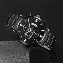 2pcs Men's Watch Stainless Steel Fashion Casual Three Eye Roman Scale Dial Date Quartz Watch With Jewelry Accessories Hip Hop Bracelet Set Party Gift Beach Vacation Valentine Gift