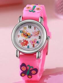 1 件/套马卡龙优雅蝴蝶阿拉伯刻度表盘蝴蝶硅胶石英手表，适合生日礼物、毕业礼物、日常佩戴 - 白色 - 查看 3