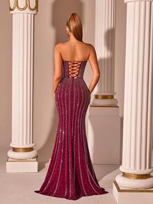 ADYCE Đầm maxi dự tiệc nữ thủ công đính cườm, thêu, hở lưng, cạp cao, thích hợp cho dạ hội, tiệc sinh nhật, tiệc tối trang trọng, hẹn hò, lễ hội, dự đám cưới, dạ tiệc, họp mặt gia đình và các dịp khác, ngày lễ tình nhân mùa xuân. - Màu Đỏ Sâu - Xem 2