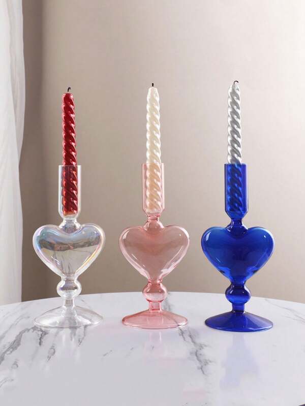 1/3 Peças Porta-velas de Vidro em Formato de Coração, Aparência Colorida, Design Romântico - Cria Ambiente de Jantar à Luz de Velas, Decorações de Festa, Ideal para o Dia dos Namorados, Aniversários com Entes Queridos