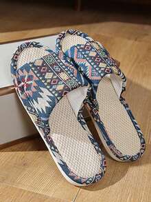 Linen Men's Slippers, Indoor Quiet Non-Slip Slippers For Spring, Autumn, All Season, Home, Hotel Use - Navy - View 1