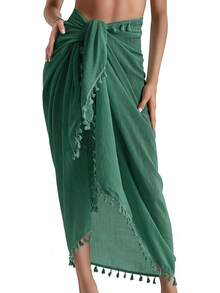 Eicolorte Sarong Cover Up Womens Beach Cover Up Bikini Bathing Suit Swimsuit Swimwear Coverup Sarong Pareo Wraps Women - 黑綠藻 - 查看 1