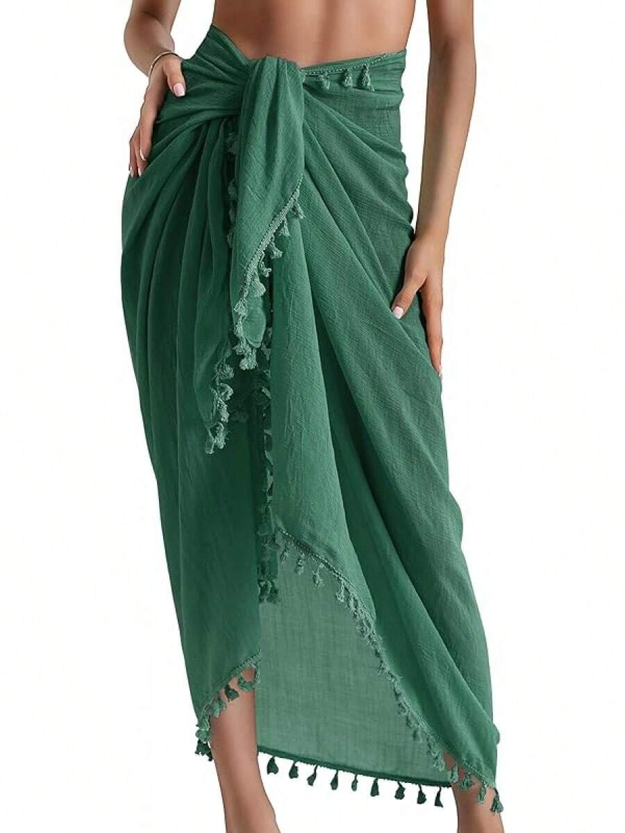 Eicolorte Sarong Cover Up Womens Beach Cover Up Bikini Bathing Suit Swimsuit Swimwear Coverup Sarong Pareo Wraps Women - 黑綠藻 - 查看 1