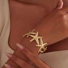 1pc Fashionable Minimalist Metallic Sea Star Linked Adjustable Bangle Bracelet For Women