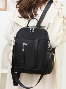 Fashionable Tassel Pendant Large Capacity Multi-Pocket Versatile Casual Travel Backpack For Women, Handheld