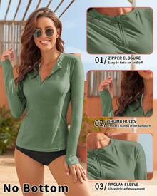 Women Rash Guard Long Sleeve UPF 50 Swim Shirts SPF Sun Protection Swimsuit Top No Bottom - Red - View 10