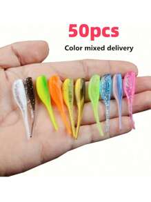 50pcs/Set 5cm/1.96in Soft Lure Bait, Dual-Color Tadpole Artificial Fishing Baits, Outdoor Saltwater Boat Fishing Lures, Fishing Accessories (Assorted Colors)