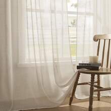 Sheer Curtains 84 Inches Long, White Curtains Living Room 2 Panels Set, Linen Curtains Window Privacy With Filtering (W52 X L84 Inch, Linen), Home Decor - 薄亞麻布 - 查看 4