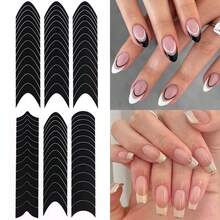 French Tip Nail Stickers 6 Sheets Self-Adhesive Nails Sticker French Tips Guides Tool Wave Lines Nails Tape For Nail Art Airbrush Stencils Set - 黑色 - 查看 5