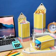 3pcs/6pcs/12pcs Pencil Shaped Candy Boxes Popcorn Box Pencil Gift Bags Snack Paper Containers For Graduation Back To S Chool Classroom Decoration