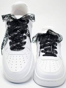 1 Pair 2cm Wide Small Plum Blossom Pattern Ribbon Lace Shoelaces - Plum Blossom Lace - View 9