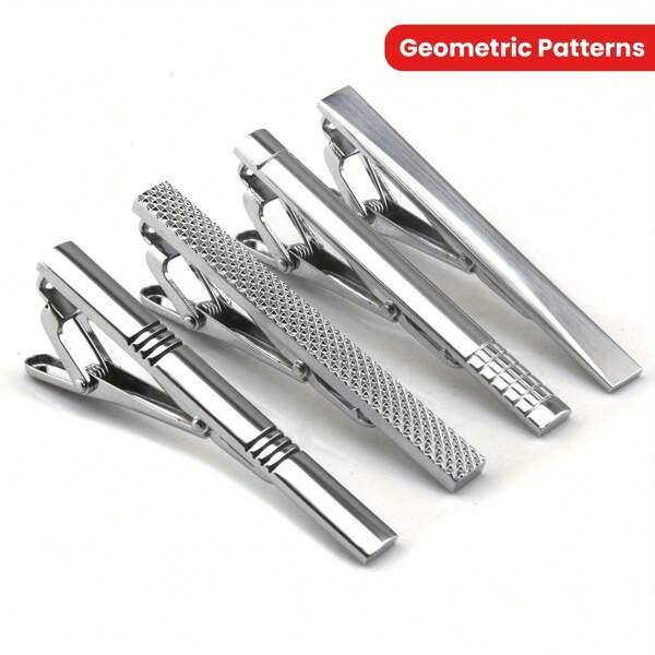 4 Stück Krawattenklammer Set aus Legierung, minimalistisches geometrisches Muster, professioneller & stilvoller Metalltie-Clip, geeignet für Männer, ideales Vatertagsgeschenk und Geschenk zum Schulbeginn