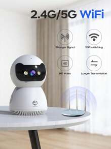 Caméra de  intérieure panoramique/inclinable 5 MP, caméra de  Wi-Fi 5G/2,4G pour bébé/animal de compagnie/nounou, stockage sur le cloud et carte SD, vision nocturne couleur, projecteur, audio bidirectionnel, alarme sirène, détection de mouvement IA. Convient comme cadeau de Noël, cadeau d'anniversaire, cadeau de la fête de la famille. Enregistrez tout à la maison, protégez votre famille ou vos amis, une carte mémoire de 64 Go (capacité de lecture de 58,2 Go) peut être achetée séparément