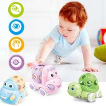 Baby Toy Car For 18 Months Infant, Soft Rubber Push And Go Car For 1 2 Year Old Girls Boys,Rattle And Roll Car With Playmat/Storage Bag, Birthday Gift For Toddler