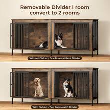 63/78 Inch Dog Crate Furniture For 2 Large Or Medium Dogs With Removable Divider, Extra-Large Double Door Dog Kennel, XXL Heavy-Duty Wooden Dog Crate, Durable And Sturdy - 棕色 - 查看 7