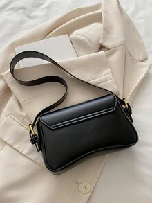 优雅女士单肩包 - 复古金色金属配件搭配简约纯色PU通勤钱包。颜色：黑色/白色/紫红色/黄色。百搭的上班/周末托特包，适合办公室、购物和日常时尚。 - 彩色 - 查看 9