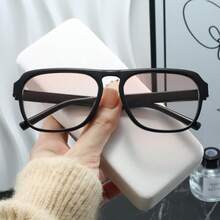 1pc Men Fashion Classic Aviator Single-Bridge Fashion Glasses, Business Pilot Frame Style, Suitable For Students, Office Workers, Oversized Frame Fit For Big Face, Workplace Accessory - Multicolor - View 6