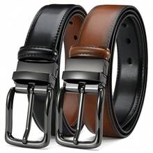 YOORAN Men's Swivel Pin Buckle Double-Sided Leather Belt 1 3/8" Dress Pants - 2 Styles In One Belt - 黑色/棕色 - 查看 2