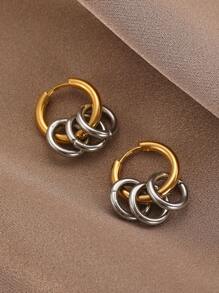 1 par de brincos de aço inoxidável com design circular em cores contrastantes para mulheres, elegantes, casuais e versáteis, adequados para o dia a dia, trabalho e ocasiões sociais
