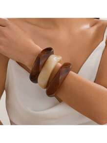 3pcs Set Asymmetrical Acrylic Translucent Bangle Bracelets, Unique & Versatile For Women