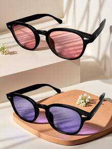1pc Vintage Classic Rhombus Rivet Decor Ladies Fashion Glasses In Black Marble, Blue & Grey Colors, Suitable For Summer & Seasons, Outdoor Retro Small Frame Cat Eye Polycarbonate Travel Commuting Glasses Beach Accessories For Women Glasses Shades Basics Fall Winter Women Outfits Clothes Business Casual Gifts Spring Summer Bright Colors For Summer Beach Vacation,Outdoor,Travel - 彩色 - 查看 32