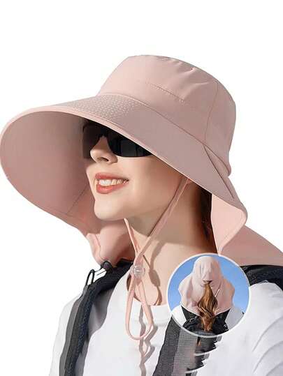 1 pieza Sombrero de ala ancha versátil con protector de cuello, transpirable, adecuado para protección solar, actividades al aire libre, viajes, dulce y de moda