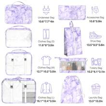 Packing Cubes For Suitcases,Packing Cubes With Shoe Bag, Cosmetics Bag, Clothing Bag, Accessories Bags Packing Cubes For Travel Luggage Organizer Women Men - 8件套紫色大理石 - 查看 2