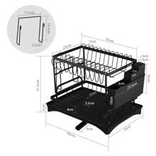 2 Tiers Dish Drying Rack Plate Bowl Cup Utensil Drainer Tray Cutting Board Pot Lid Holder Cutlery Storage Basket Kitchen Sink Countertop Organizer Adjustable Drain Pipe