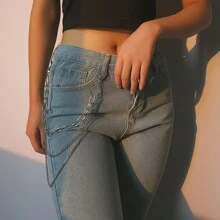 1pc Fashionable Round Charm Decorated Chain Waist Belt Jewelry, Versatile Body Chain For Women