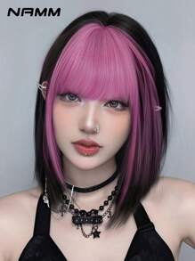 NAMM Parrucca corta dritta di 14 pollici alla moda per donne, parrucca con capelli corti e dritti di colore rosso con frangia, fibra resistente al calore, parrucca intera per costumi di Ognissanti, uso quotidiano in ufficio, cosplay, celebrazioni di Sakura, glamour e feste, streetwear, fotografia, accessori regalo per ragazze