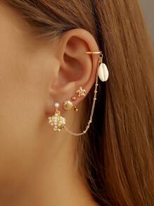 Set de 4 piezas de aretes con forma de estrella de mar para mujeres, estilo de vacaciones de playa con conchas, joyería bohemia