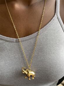 Fashionable Exaggerated Stainless Steel Elephant Pendant Necklace