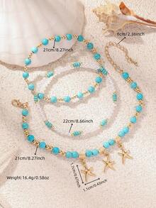 1 Set Of 3 Boho Style Simple Beach Anklets, Bead And Starfish Decor, Suitable For Women's Daily Wear And Beach Party - Gold - View 4