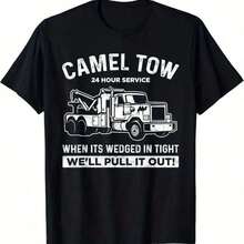 Camel Trailer T-Shirt - Funny Graphic Tee For Adults, Casual Summer Short Sleeve Round Neck T-Shirt For Men Tee - màu đen - Xem 1