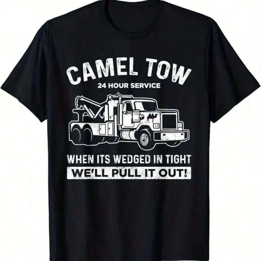 Camel Trailer T-Shirt - Funny Graphic Tee For Adults, Casual Summer Short Sleeve Round Neck T-Shirt For Men Tee - màu đen - Xem 1