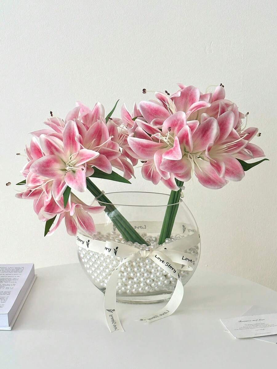 3PCS/6PCS Artificial Plants Artificial Flowers Lily Home Decoration Tabletop Decoration Flower Arrangement Artificial Flowers Artificial Decorations Plastic Flowers Yard Decoration Wedding Decoration Flowers Hand Bouquet Fake Flowers