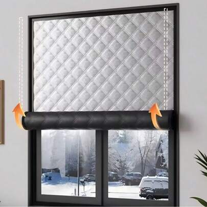 Insulating Curtain Convenient Self-Adhesive Cold Insulation Window Screen Sunshade Sound Insulation Double Layer Thick Insulating Curtain Blackout Curtain