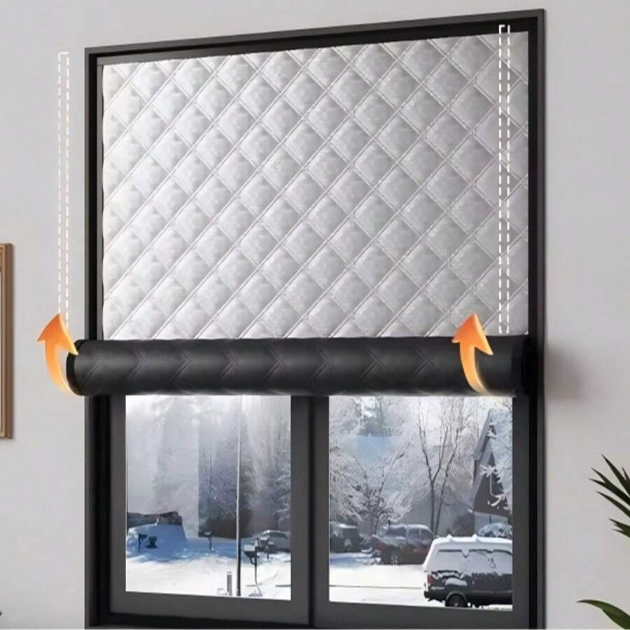 Insulating Curtain Convenient Self-Adhesive Cold Insulation Window Screen Sunshade Sound Insulation Double Layer Thick Insulating Curtain Blackout Curtain