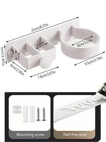 壁挂式吹风机支架，免钻孔浴室吹风机收纳架，适用于直发器、卷发棒等美发工具，沙龙及家用，太空铝材质浴室配件 - 銀色收納架 - 查看 11