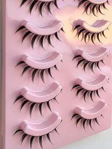 5 Pairs Cartoon Style False Eyelashes, Natural Transparent Plastic Winged Cat Eye Lashes - Black - View 4