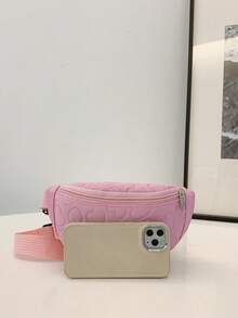 1 件新款女孩纯色心形绗缝图案面料胸包，可调节肩带，拉链开合，休闲运动设计，适合外出、购物、聚会、户外活动和朋友礼物 - A - 查看 8