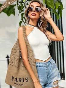 Chic Paris & Milan Style Crochet Shoulder Bag For Women, Fashion Knitted Handbag, Ladies Crochet Tote Bag, Bohemian Aesthetic Crochet Beach Bag, Hobo Bag, Hippie Bag For Summer, Boho Woven Bag, Crossbody Bag, Tote Bag, Crochet Purse, Women Unique Tote Bag - Hollow-Out Design, Fixed Shoulder Strap, Open-Top, Ideal For Beach And Shopping, Daily Use, Shopping And Travel, Crochet Tote Beach Bag | Paris Fashion, Beach Bag