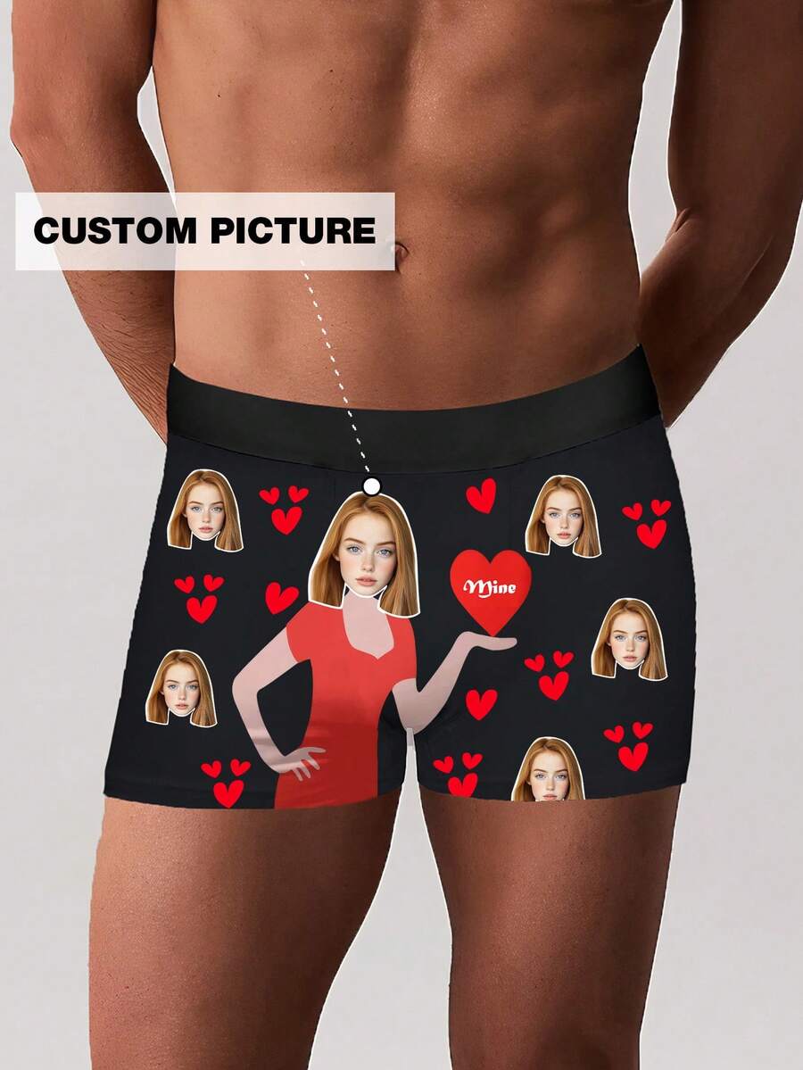 Quần đùi boxer đôi in hình trái tim theo yêu cầu. Đây là món quà kỷ niệm tình yêu được thiết kế riêng, quà tặng Ngày Valentine, quà kỷ niệm, thể hiện tình yêu độc đáo dành cho người yêu. Màu đen. - màu đen - Xem 1
