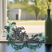 Halloween Rhinestone Butterfly Mask - Sparkling Butterfly Shape With Bright Rhinestone Embellishments, For Masquerade, Cosplay Dress Up To Add Mysterious Charm, Light And Elegant, So That Your Holiday Styling Is More Dreamy And Gorgeous - 綠色 - 查看 3