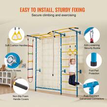 Indoor Jungle Gym For Toddlers, 7-In-1 Climbing Playset With Carbon Steel Swedish Ladder, Wall Ladder, Pull-Up Bar, Rope Ladder, And Gymnastic Rings, Supports 220 Lbs, Multicolor - 7-in-1 Set, Blue, Yellow, and Red - View 6