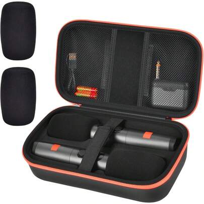 ALKOO 适用于 J*L PartyBox 和双麦克风系统的无线麦克风收纳盒，防震卡拉OK麦克风旅行收纳盒，带麦克风海绵套，可收纳2个麦克风、接收器、适配器、AA电池、充电器 - 仅含收纳盒