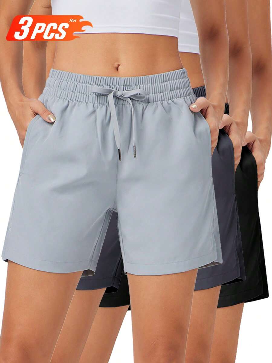 3 Pcs 5" Women's Quick-Dry Running Shorts Lightweight Athletic Workout Shorts With Pockets For Gym, Jogging & Training, High-Performance Stretch Fabric