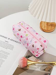 1 Peça/Conjunto Bolsa de Maquiagem com Estampa Fofa de Urso Colorido, Bolsa de Higiene Pessoal de Grande Capacidade com Alça, Bolsa de Embreagem Portátil com Estampa de Listras, Bolsa de Cosméticos Casual Octogonal para Mulheres, Mini Organizador de Pincéis de Maquiagem, Bolsa Pequena de Cosméticos, Essenciais de Viagem para Férias, Volta às Aulas, Bolsa Escolar, Bolsa de Viagem para Mulheres
